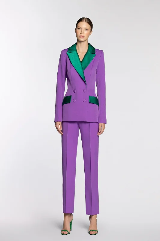 Double vested crepe jacket with pants Zip Front Button Front Snap Front
