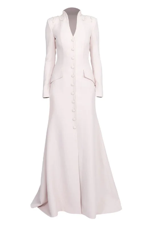 POWDER PADDED SHOULDER LONG JACKET DRESS Appliqued Jacket Beaded Jacket Sequined Jacket POWDER PADDED SHOULDER LONG JACKET DRESS Appliqued Jacket Beaded Jacket Sequined Jacket