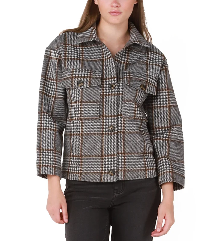 Black Tape Womens Plaid Print Long Sleeve Jacket Welt Pockets Slit Pockets Flap Pockets Black Tape Womens Plaid Print Long Sleeve Jacket Welt Pockets Slit Pockets Flap Pockets