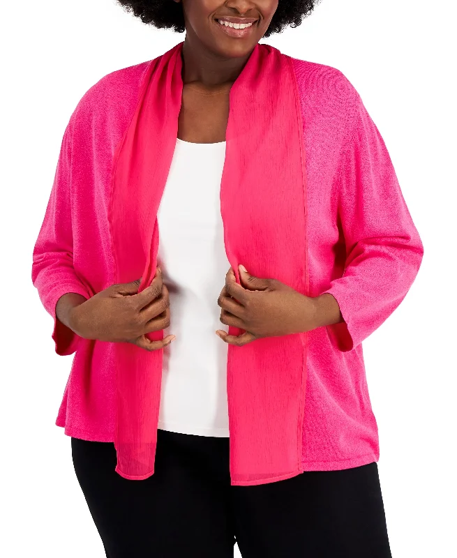 Kasper Plus Size Open Front Long Sleeve Jacket Ribbed Jacket Pleated Jacket Ruffled Jacket Kasper Plus Size Open Front Long Sleeve Jacket Ribbed Jacket Pleated Jacket Ruffled Jacket