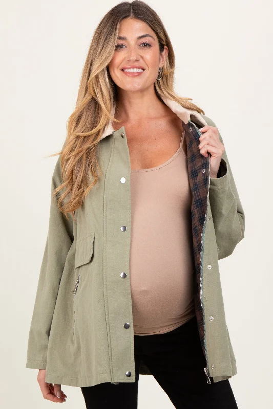 Light Olive Plaid Lined Oversized Maternity Zipper Jacket Bomber Jacket Anorak Windbreaker Light Olive Plaid Lined Oversized Maternity Zipper Jacket Bomber Jacket Anorak Windbreaker