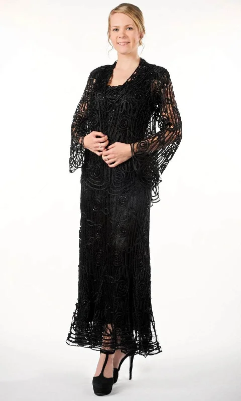 Soulmates C1068 - Beaded Silk Lace Collar Jacket With Godet Dress Set A-Line Jacket Boat Neck Shawl Collar Soulmates C1068 - Beaded Silk Lace Collar Jacket With Godet Dress Set A-Line Jacket Boat Neck Shawl Collar