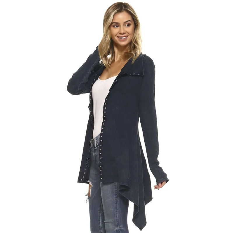 Stylish Navy Cotton Asymmetrical Hem Mineral Washed Jacket Made in USA Faux Fur Fabric Real Fur Fabric Shearling Fabric Stylish Navy Cotton Asymmetrical Hem Mineral Washed Jacket Made in USA Faux Fur Fabric Real Fur Fabric Shearling Fabric