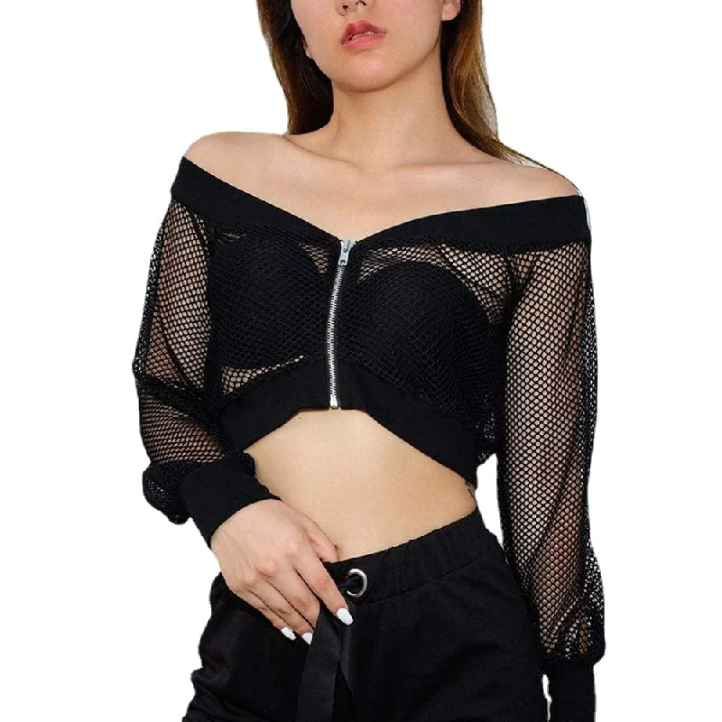 Women's Sheer Mesh Long Sleeved Jackets Zippered Jacket Buttoned Jacket Snapped Jacket Women's Sheer Mesh Long Sleeved Jackets Zippered Jacket Buttoned Jacket Snapped Jacket
