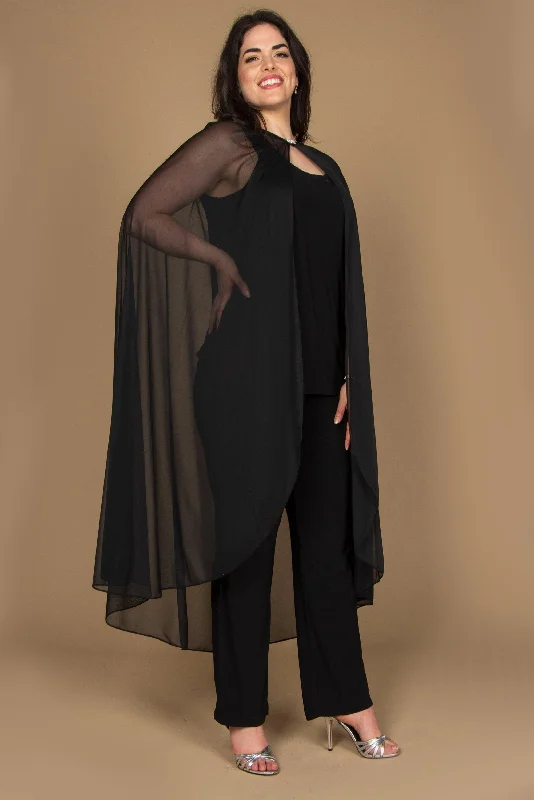 R&M Richards 2664W Formal Chiffon Cape Black Jacket Satin Fabric Silk Fabric Chiffon Fabric R&M Richards 2664W Formal Chiffon Cape Black Jacket Satin Fabric Silk Fabric Chiffon Fabric