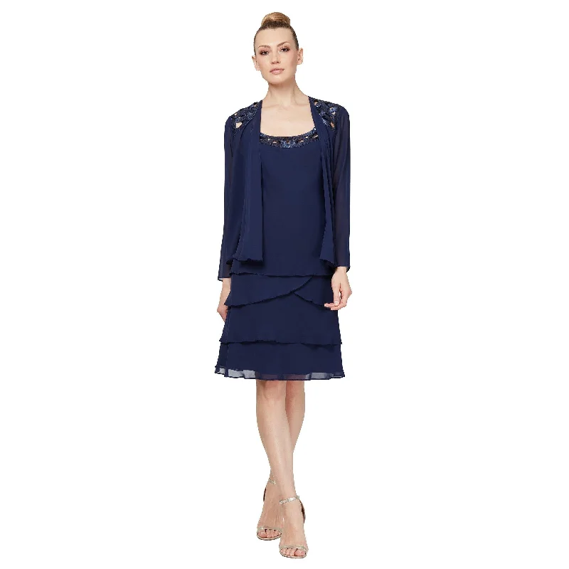 SL Fashions 110692M Short Tiered Skirt Jacket Dress Striped Jacket Polka Dot Jacket Floral Jacket SL Fashions 110692M Short Tiered Skirt Jacket Dress Striped Jacket Polka Dot Jacket Floral Jacket