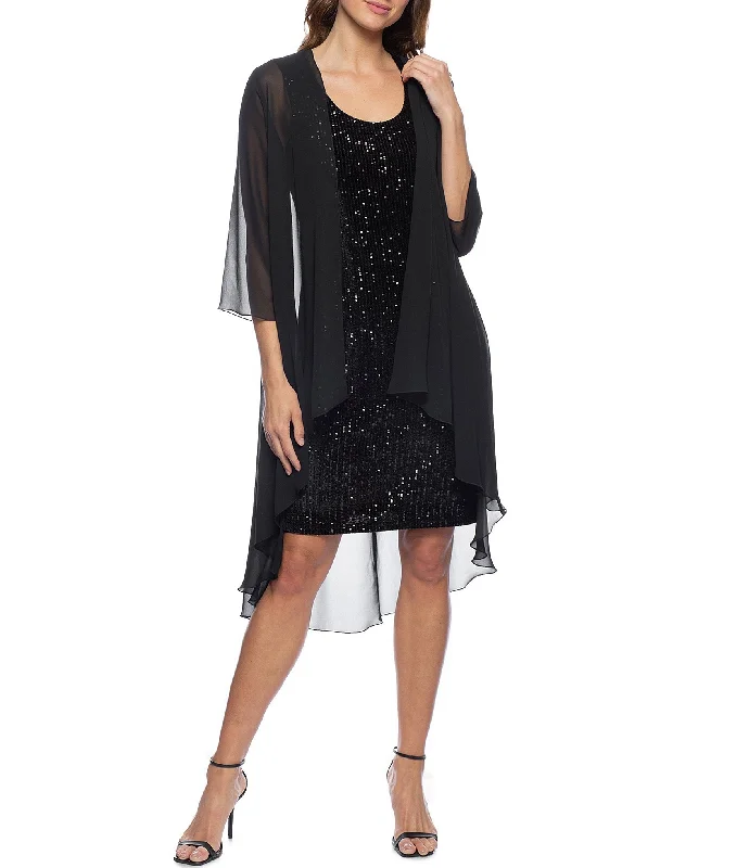 Marina Short Sleeveless Velvet Sequin Dress Chiffon Jacket Set Cardigan Sweater Pullover Marina Short Sleeveless Velvet Sequin Dress Chiffon Jacket Set Cardigan Sweater Pullover
