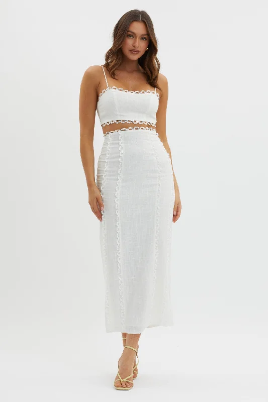 Chamberlain Scallop Trim Maxi Skirt White modal blend skirt