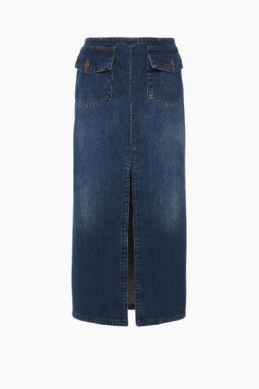 Chloé Front-Slit Midi Skirt - Night Blue Denim corduroy skirt cozy