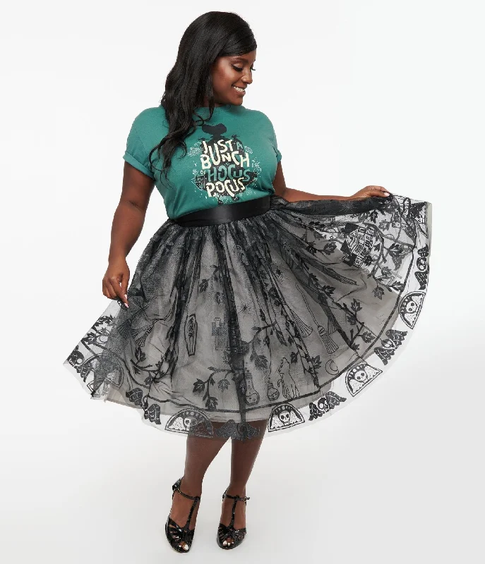 Disney Hocus Pocus Collection by Unique Vintage Plus Size Black Hocus Pocus Glitter Tulle Flare Skirt seamless skirt comfort