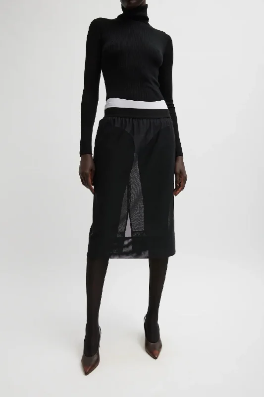 Tibi Power Mesh Skirt - Black wool skirt sturdy